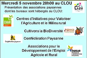 Affiche "Fest Alimenterre Présentation des assos paysannes du Clou" 