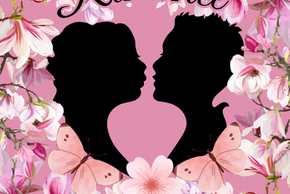 Deux silhouettes dans un coeur de roses