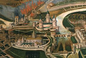 photo d'un tableau représentant le siège d'une ville 