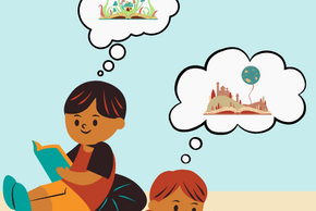Illustration de deux enfants en train de lire.