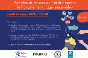 affiche de la conférence Familles et forces de l'ordre contre le harcèlement