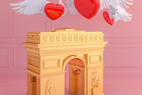 Visuel représentant l'Arc de Triomphe avec des cœurs volants
