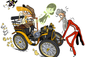 Illustration réalisée par Laurent Audouin représentant Sacré-Coeur dans une voiture